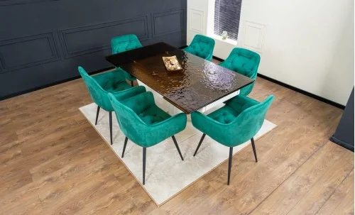 Set Masă Living Extensibilă CT242 Blat Sticlă Securizată cu 6 Scaune KJC38 Verzi