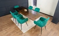 Set Masă Living Extensibilă CT242 Blat Sticlă Securizată cu 6 Scaune KJC38 Verzi 2