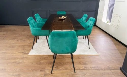 Set Masă Living Extensibilă CT242 Blat Sticlă Securizată cu 6 Scaune KJC38 Verzi