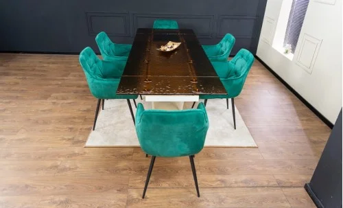 Set Masă Living Extensibilă CT242 Blat Sticlă Securizată cu 6 Scaune KJC38 Verzi