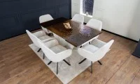 Set Masă Living Extensibilă CT242 Blat Sticlă Securizată cu 6 Scaune KJC3846 Bej 3
