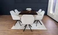 Set Masă Living Extensibilă CT242 Blat Sticlă Securizată cu 6 Scaune KJC3846 Bej 5