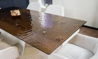 Set Masă Living Extensibilă CT242 Blat Sticlă Securizată cu 6 Scaune KJC3846 Bej 10