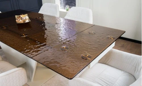 Set Masă Living Extensibilă CT242 Blat Sticlă Securizată cu 6 Scaune KJC3846 Bej