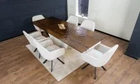 Set Masă Living Extensibilă CT242 Blat Sticlă Securizată cu 6 Scaune KJC3846 Bej 1