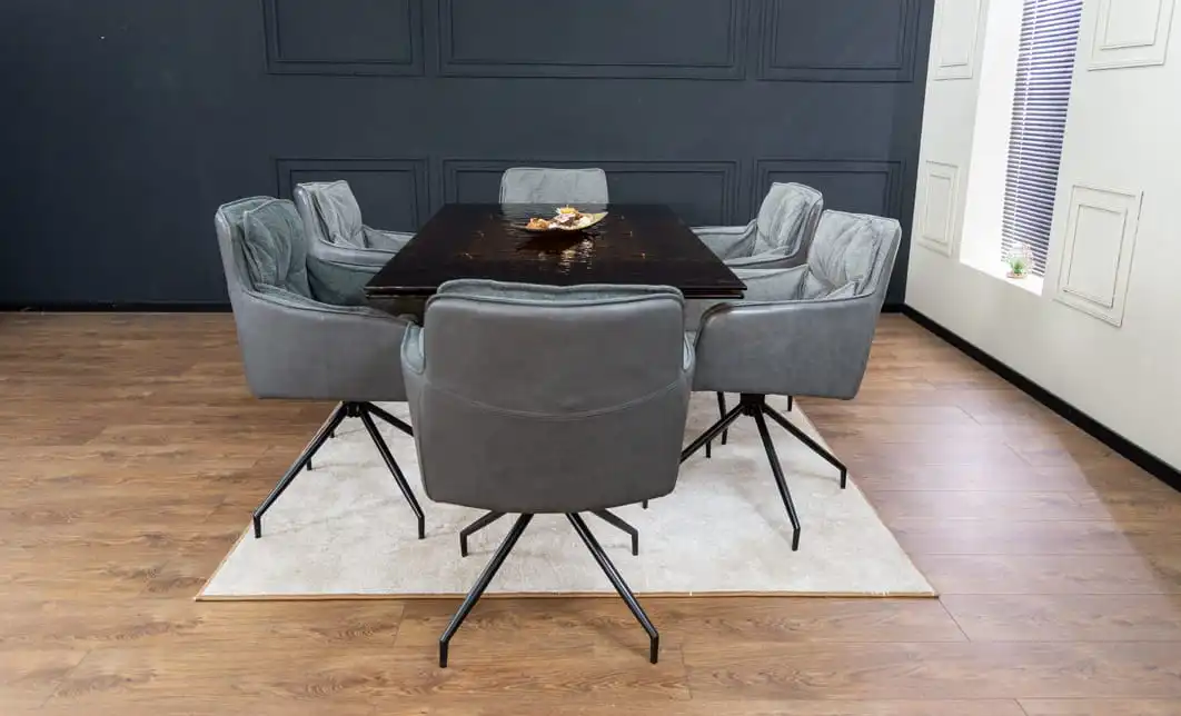 Set Masă Living Extensibilă CT242 Blat Sticlă Securizată cu 6 Scaune KJC389 Gri 6
