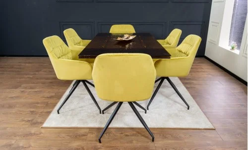 Set Masă Living Extensibilă CT242 Blat Sticlă Securizată cu 6 Scaune KJC4345 Muștar