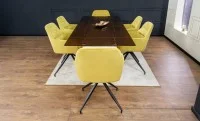 Set Masă Living Extensibilă CT242 Blat Sticlă Securizată cu 6 Scaune KJC4345 Muștar 6