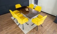 Set Masă Living Extensibilă CT242 Blat Sticlă Securizată cu 6 Scaune KJC80 Galbene 5
