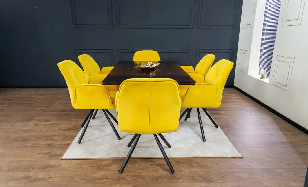 Set Masă Living Extensibilă CT242 Blat Sticlă Securizată cu 6 Scaune KJC80 Galbene 8