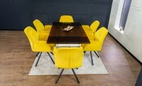 Set Masă Living Extensibilă CT242 Blat Sticlă Securizată cu 6 Scaune KJC80 Galbene 9