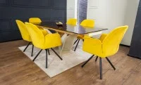 Set Masă Living Extensibilă CT242 Blat Sticlă Securizată cu 6 Scaune KJC80 Galbene 4