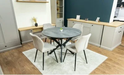 Set Masă Living Extensibilă Dobok Gri cu 4 Scaune KJC104 Bej