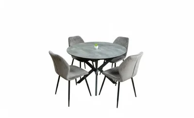 Set Masă Living Extensibilă Dobok Gri cu 4 Scaune KJC104 Gri