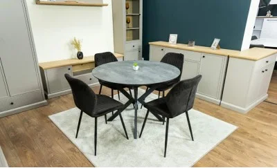 Set Masă Living Extensibilă Dobok Gri cu 4 Scaune KJC104 Negre