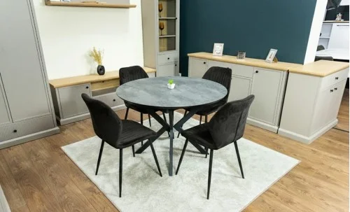 Set Masă Living Extensibilă Dobok Gri cu 4 Scaune KJC104 Negre