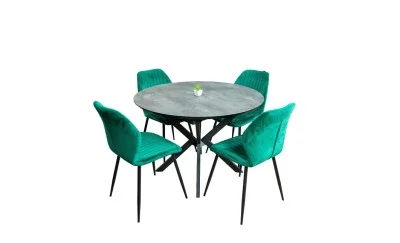 Set Masă Living Extensibilă Dobok Gri cu 4 Scaune KJC104 Verzi