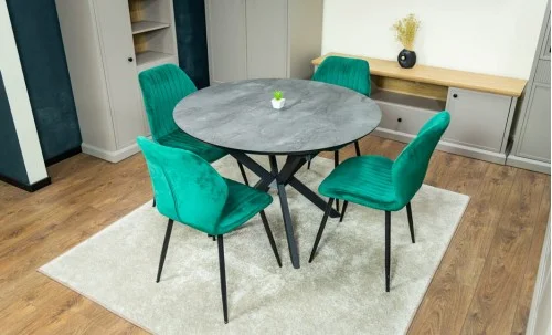 Set Masă Living Extensibilă Dobok Gri cu 4 Scaune KJC104 Verzi