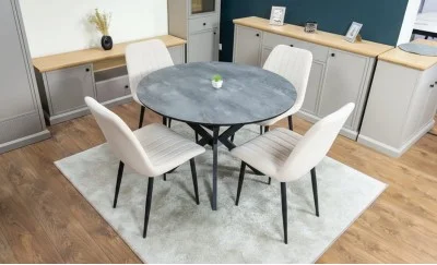 Set Masă Living Extensibilă Dobok Gri cu 4 Scaune KJC176 Bej