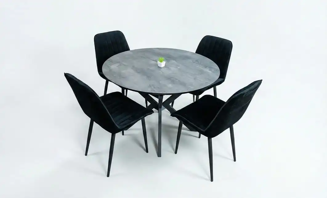 Set Masă Living Extensibilă Dobok Gri cu 4 Scaune KJC176 Negre 2