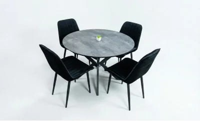 Set Masă Living Extensibilă Dobok Gri cu 4 Scaune KJC176 Negre