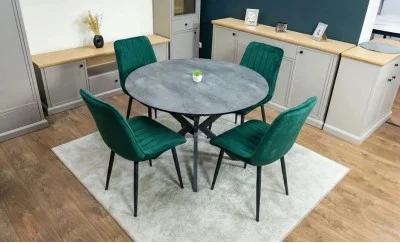 Set Masă Living Extensibilă Dobok Gri cu 4 Scaune KJC176 Verzi