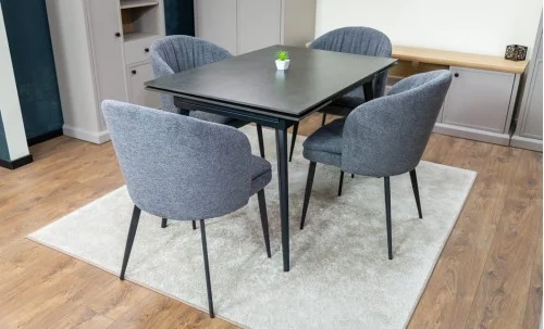 Set Masă Living Extensibilă DTM0101 Blat Ceramic Gri cu 4 Scaune DCM0102CF Gri