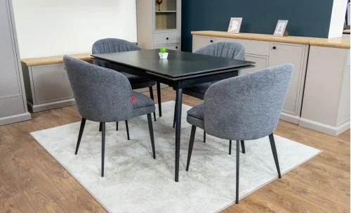 Set Masă Living Extensibilă DTM0101 Blat Ceramic Gri cu 4 Scaune DCM0102CF Gri