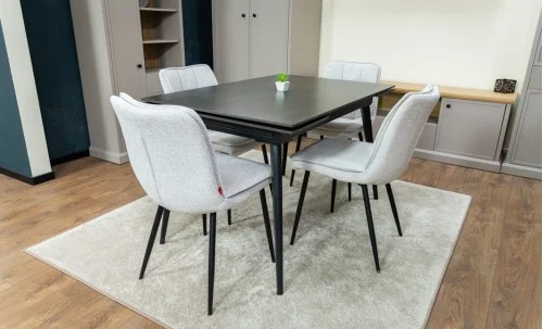 Set Masă Living Extensibilă DTM0101 Blat Ceramic Gri cu 4 Scaune DCM2001AF Bej