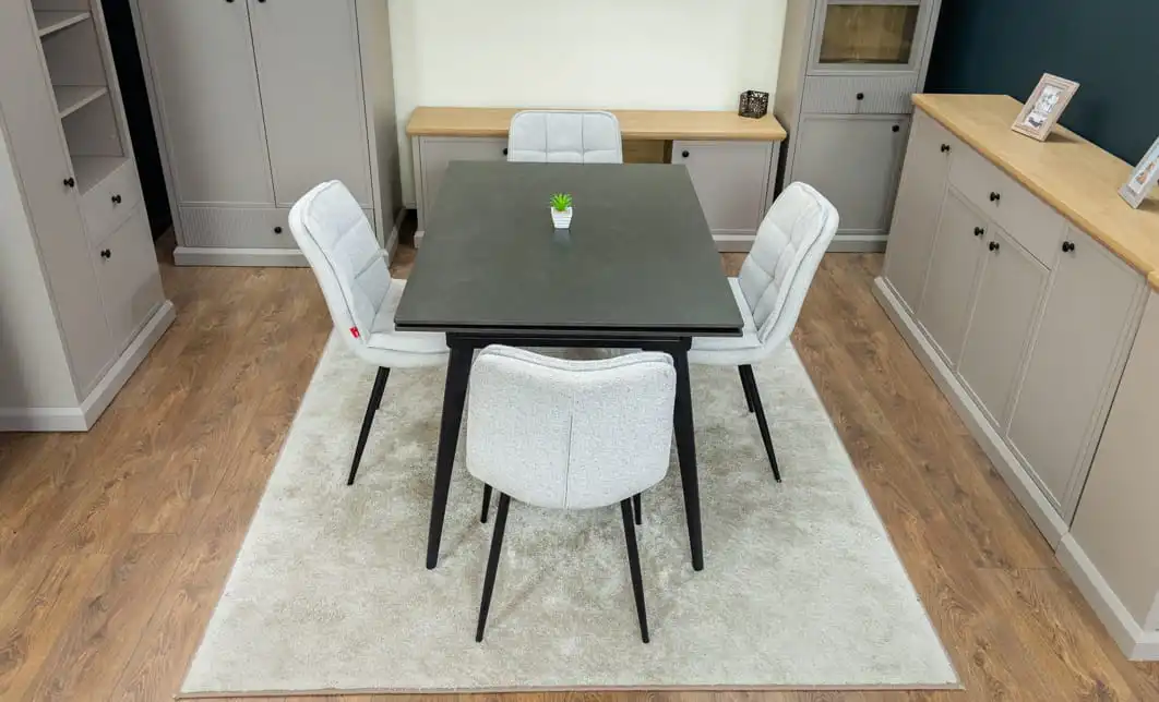 Set Masă Living Extensibilă DTM0101 Blat Ceramic Gri cu 4 Scaune DCM2001AF Bej 8