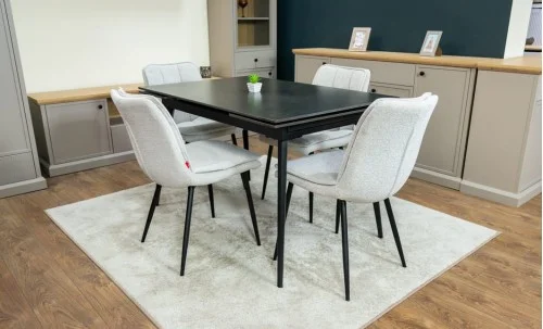 Set Masă Living Extensibilă DTM0101 Blat Ceramic Gri cu 4 Scaune DCM2001AF Bej