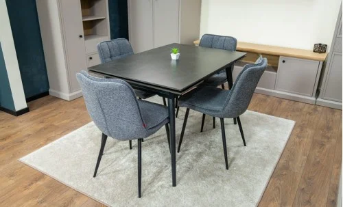 Set Masă Living Extensibilă DTM0101 Blat Ceramic Gri cu 4 Scaune DCM2001AF Gri