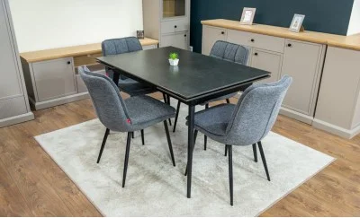 Set Masă Living Extensibilă DTM0101 Blat Ceramic Gri cu 4 Scaune DCM2001AF Gri