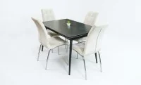 Set Masă Living Extensibilă DTM0101 Blat Ceramic Gri cu 4 Scaune Tapițate F630 Bej 1