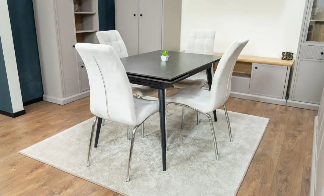 Set Masă Living Extensibilă DTM0101 Blat Ceramic Gri cu 4 Scaune Tapițate F630 Bej 4