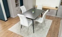 Set Masă Living Extensibilă DTM0101 Blat Ceramic Gri cu 4 Scaune Tapițate F630 Bej 6