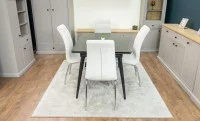 Set Masă Living Extensibilă DTM0101 Blat Ceramic Gri cu 4 Scaune Tapițate F630 Bej 7