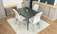 Set Masă Living Extensibilă DTM0101 Blat Ceramic Gri cu 4 Scaune Tapițate F630 Bej 2
