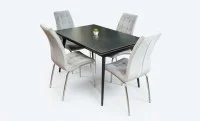 Set Masă Living Extensibilă DTM0101 Blat Ceramic Gri cu 4 Scaune Tapițate F630 Gri