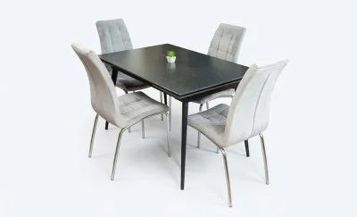 Set Masă Living Extensibilă DTM0101 Blat Ceramic Gri cu 4 Scaune Tapițate F630 Gri