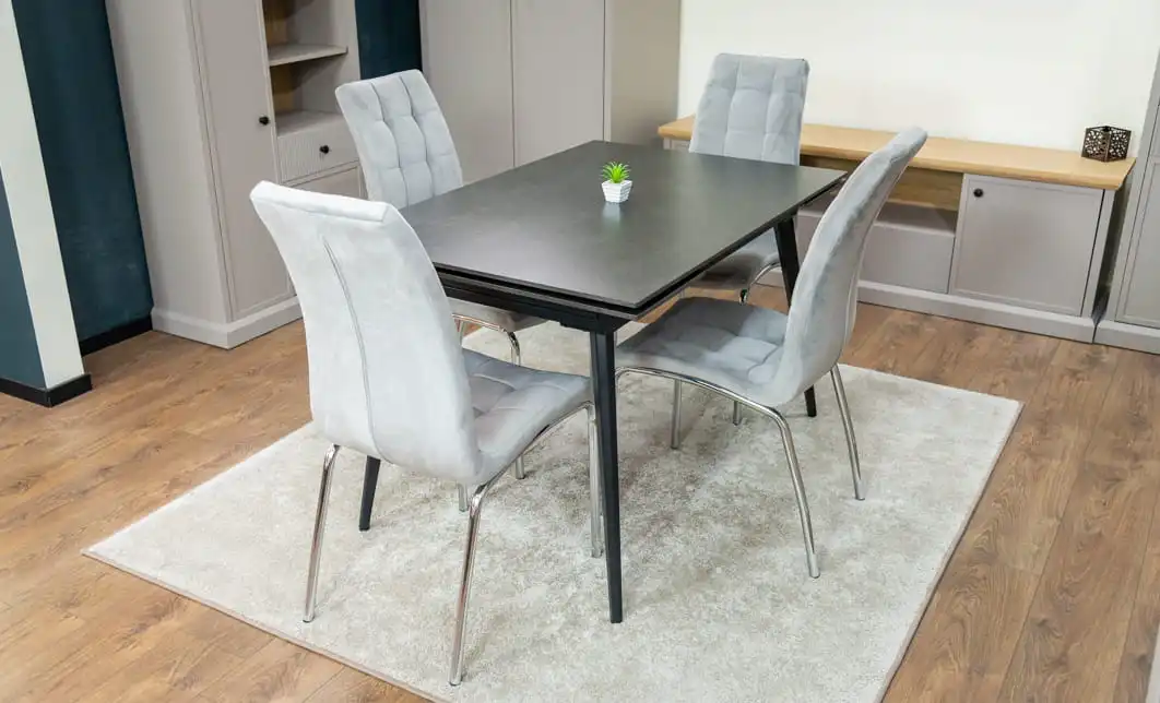 Set Masă Living Extensibilă DTM0101 Blat Ceramic Gri cu 4 Scaune Tapițate F630 Gri 5