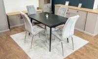 Set Masă Living Extensibilă DTM0101 Blat Ceramic Gri cu 4 Scaune Tapițate F630 Gri