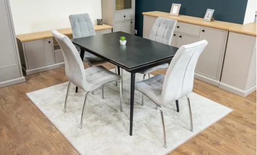 Set Masă Living Extensibilă DTM0101 Blat Ceramic Gri cu 4 Scaune Tapițate F630 Gri