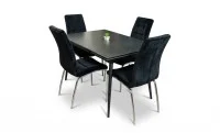 Set Masă Living Extensibilă DTM0101 Blat Ceramic Gri cu 4 Scaune Tapițate F630 Negre