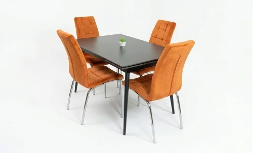 Set Masă Living Extensibilă DTM0101 Blat Ceramic Gri cu 4 Scaune Tapițate F630 Portocalii