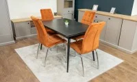 Set Masă Living Extensibilă DTM0101 Blat Ceramic Gri cu 4 Scaune Tapițate F630 Portocalii