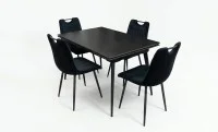 Set Masă Living Extensibilă DTM0101 Blat Ceramic Gri cu 4 Scaune Tapițate KJC0358 Negre 1