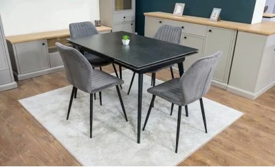 Set Masă Living Extensibilă DTM0101 Blat Ceramic Gri cu 4 Scaune Tapițate KJC104 Gri