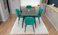Set Masă Living Extensibilă DTM0101 Blat Ceramic Gri cu 4 Scaune Tapițate KJC104 Verzi 8