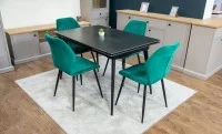 Set Masă Living Extensibilă DTM0101 Blat Ceramic Gri cu 4 Scaune Tapițate KJC104 Verzi